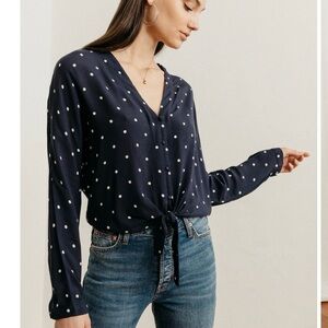 NWT Rails SZ S Navy and White Polka Dot women’s Blouse